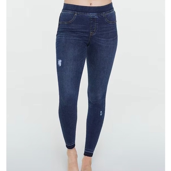 Spanx Distressed Raw Hem Skinny Jeans Jeggings Blue Jeans Women’s Sz L Shapewear - Picture 1 of 15